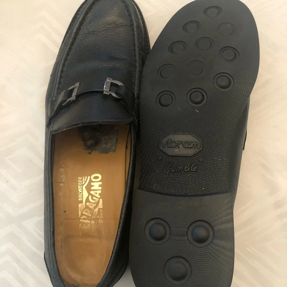 Salvatore Ferragamo Black Pebble Leather Bit Loafers
